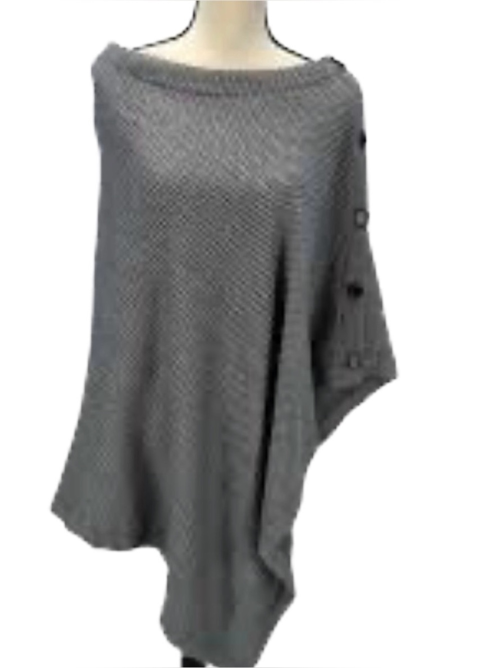 Club Monaco Malika Shawl / Cape 100% Textured Wool Button Grey - One size